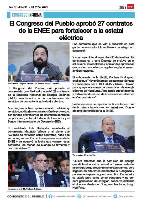 El Congreso del Pueblo aprobó 27 contratos de la ENEE para fortalecer a la estatal eléctrica